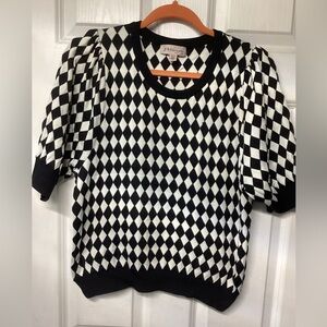 Philosophy Black and White Checkered Knit Top sz xl